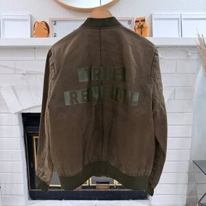 True Religion Logo Waxed Cotton Blend Olive Green Bomber Jacket
